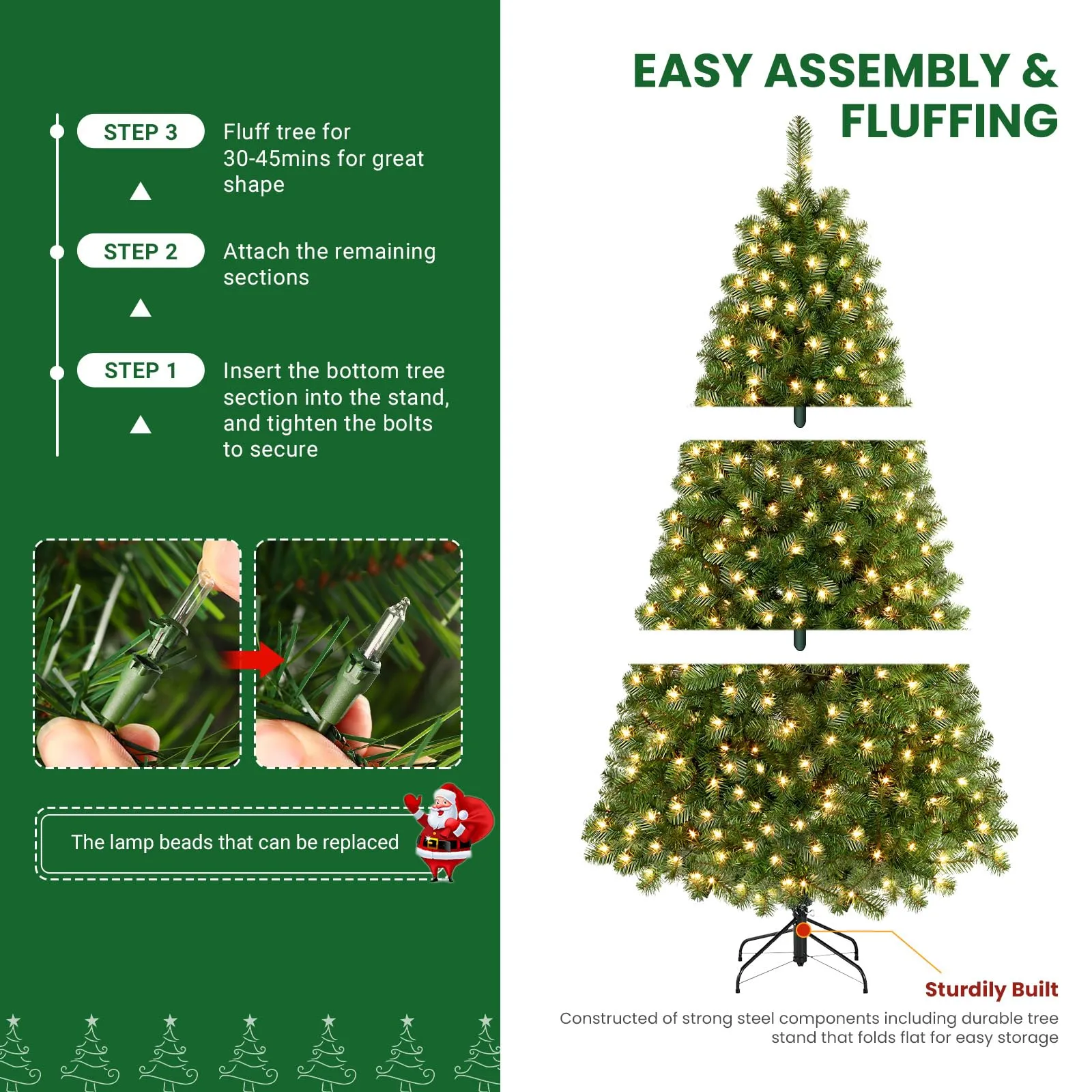 7ft Prelit Premium Artificial Hinged Christmas Tree with Warm White Lights