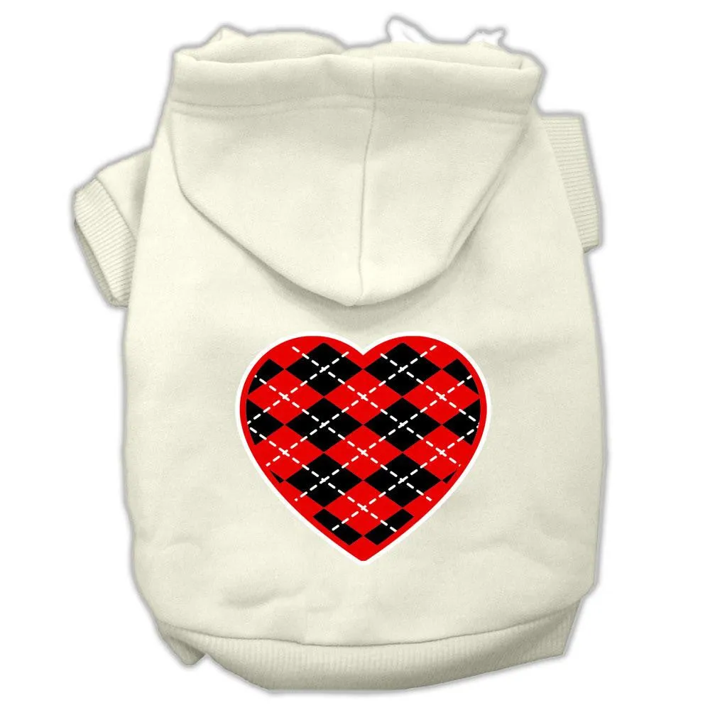 Argyle Heart Red Screen Print Pet Hoodies Cream Size XS (8)