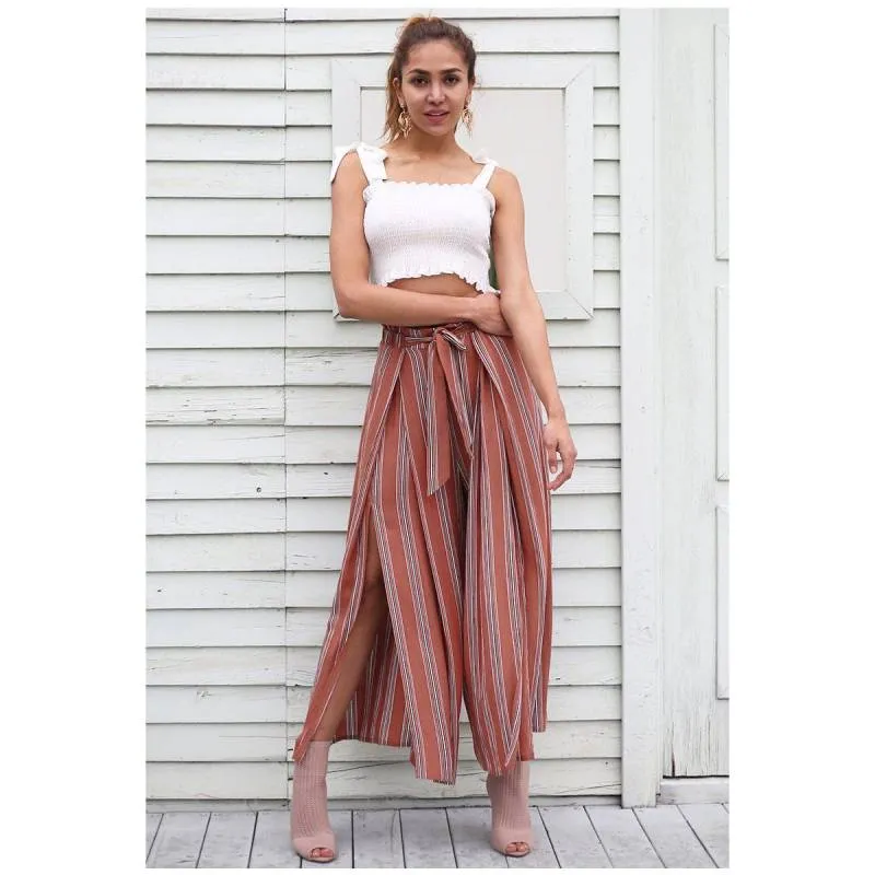 Boho Beachy Stripes Pants Palazzo