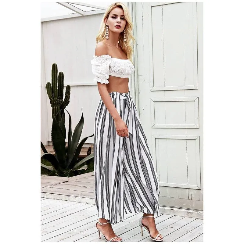 Boho Beachy Stripes Pants Palazzo