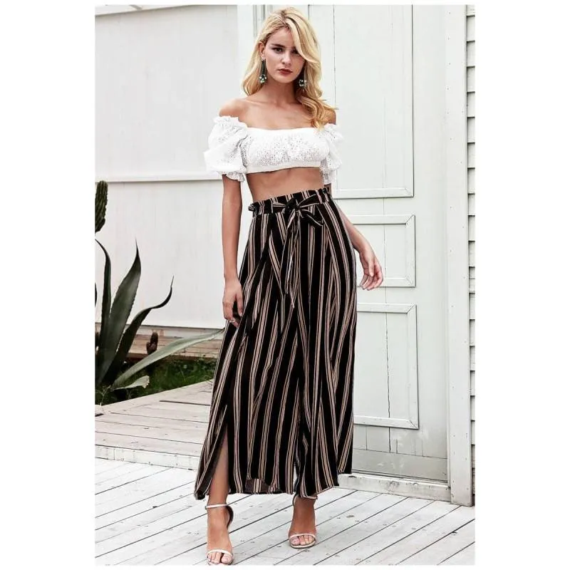 Boho Beachy Stripes Pants Palazzo