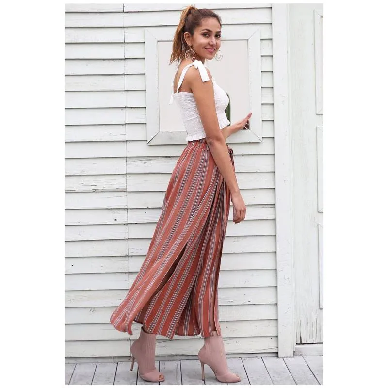 Boho Beachy Stripes Pants Palazzo