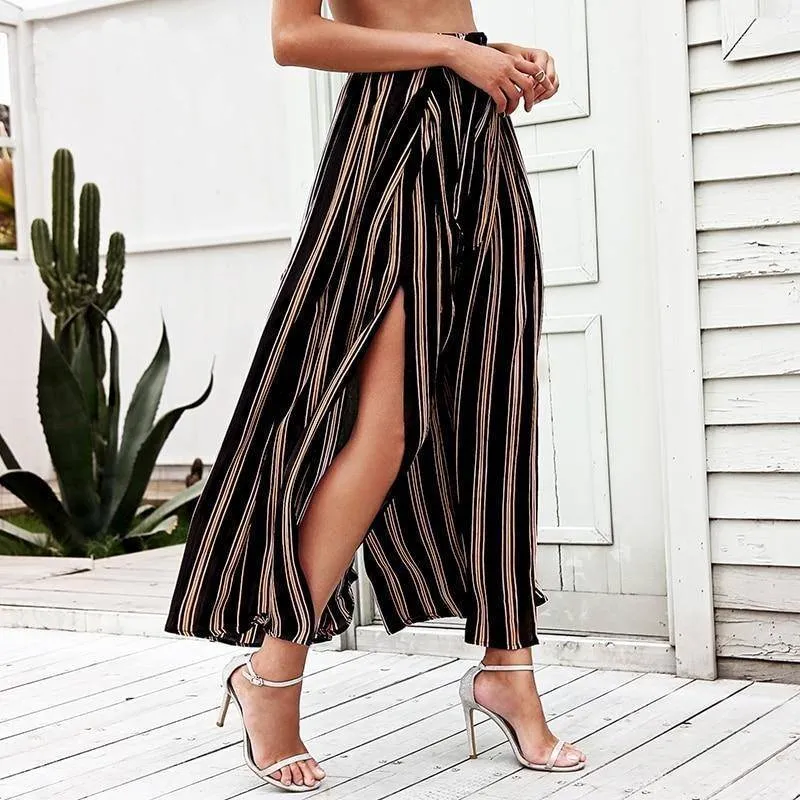 Boho Beachy Stripes Pants Palazzo