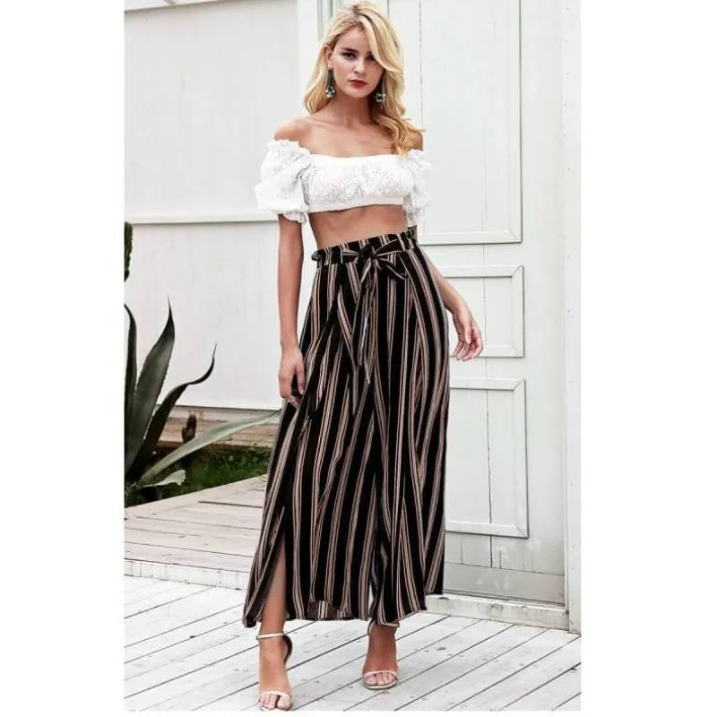 Boho Beachy Stripes Pants Palazzo