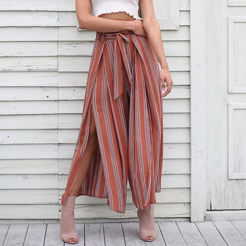 Boho Beachy Stripes Pants Palazzo