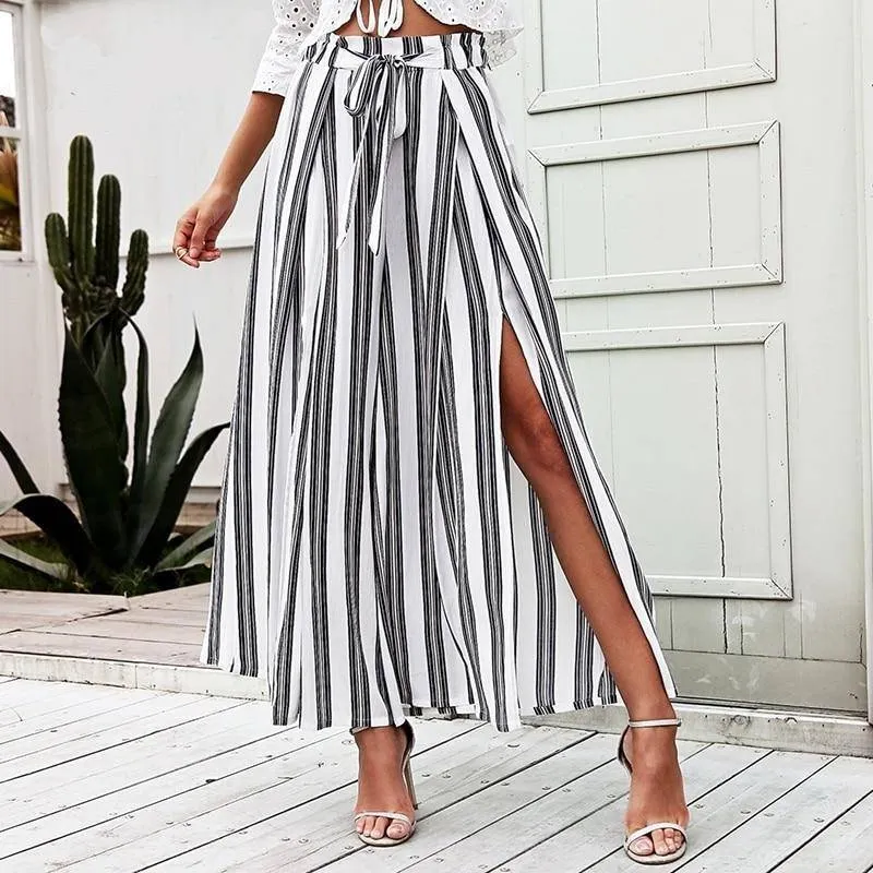 Boho Beachy Stripes Pants Palazzo