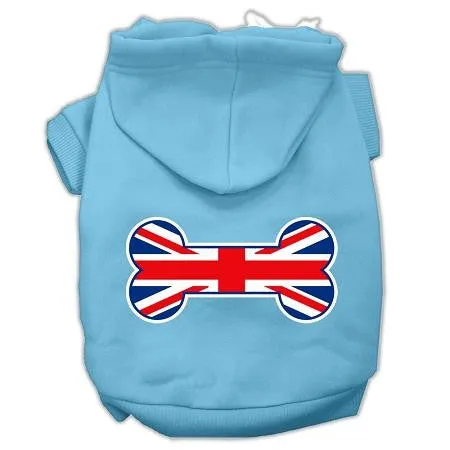 Bone Shaped United Kingdom (union Jack) Flag Screen Print Pet Hoodies Baby Blue Size Xs (8)