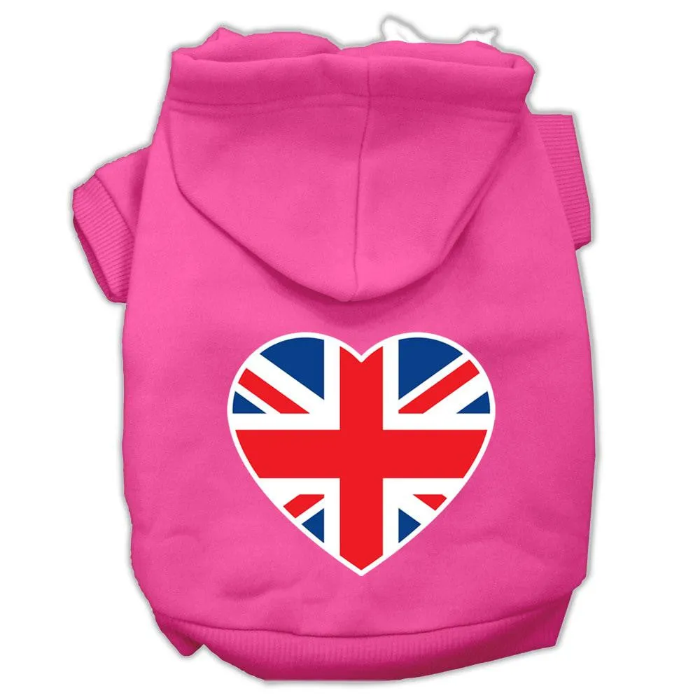 British Flag Heart Screen Print Pet Hoodies Bright Pink Size Lg (14)