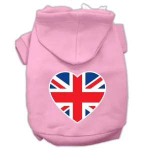 British Flag Heart Screen Print Pet Hoodies Light Pink Size Xs (8)