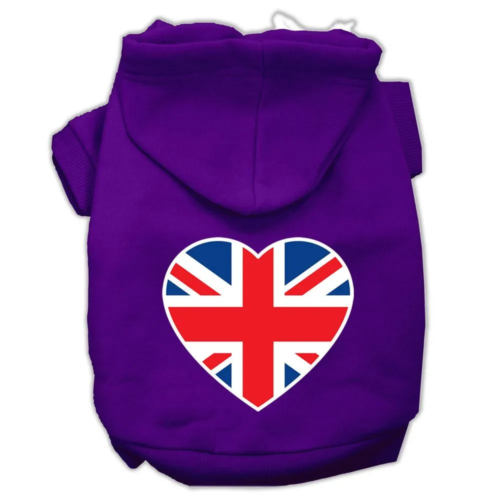 British Flag Heart Screen Print Pet Hoodies Purple Size Med (12)