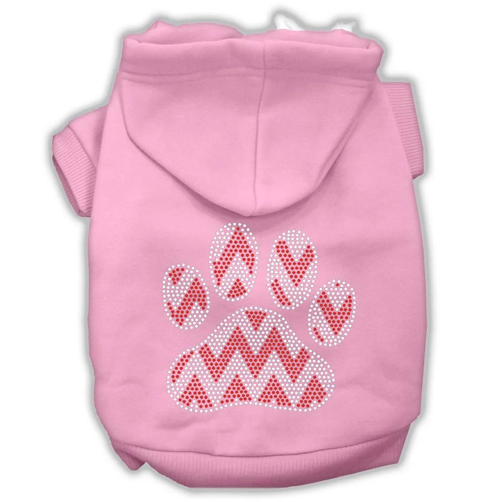 Candy Cane Chevron Paw Rhinestone Dog Hoodie Light Pink Xxxl(20)