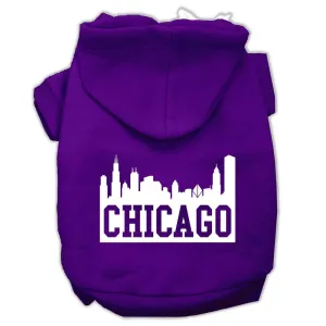 Chicago Skyline Screen Print Pet Hoodies Purple Size Sm (10)