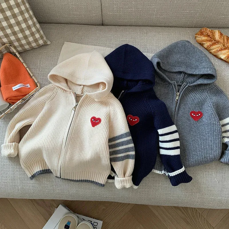 Children's Thick Sweater 12M-7Y Boys' Autumn/Winter Hoodie Female Baby Fashion Sports Knitted Jacket