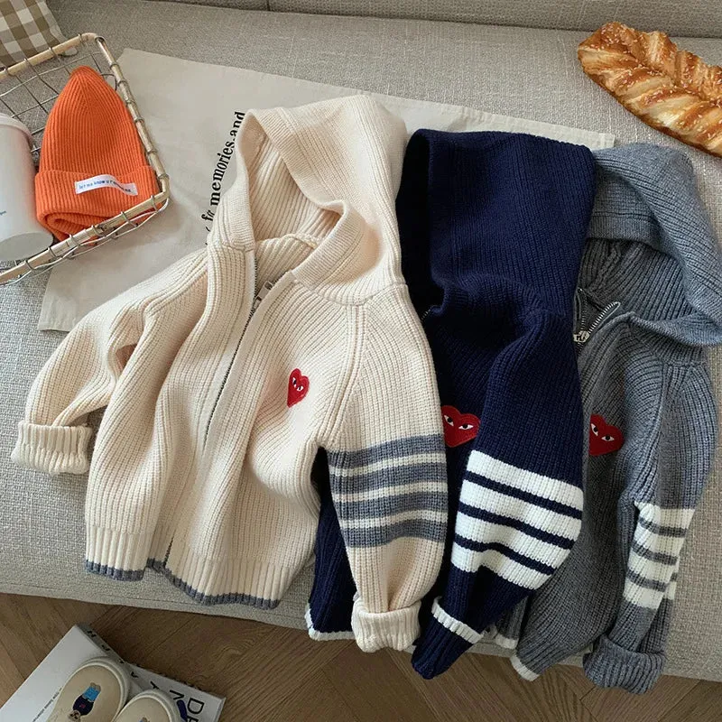 Children's Thick Sweater 12M-7Y Boys' Autumn/Winter Hoodie Female Baby Fashion Sports Knitted Jacket