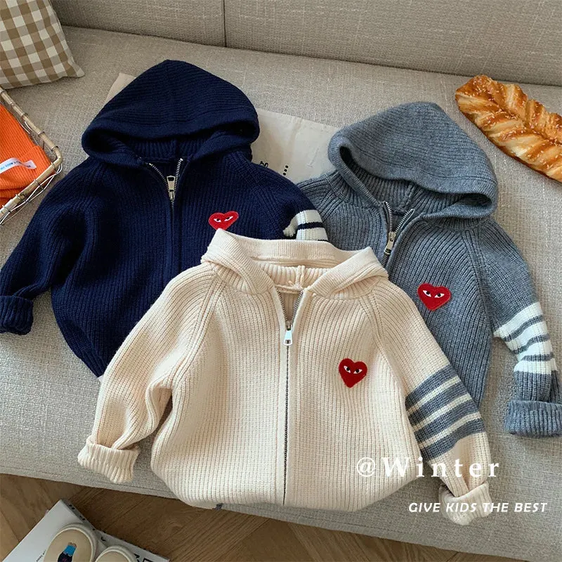 Children's Thick Sweater 12M-7Y Boys' Autumn/Winter Hoodie Female Baby Fashion Sports Knitted Jacket