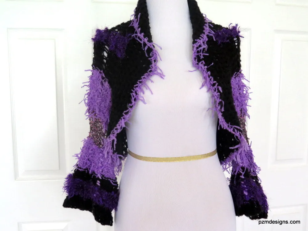 Colorful Fancy Shrug, Unique Hand Knit Mixed Media Bolero Shrug