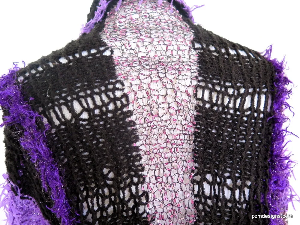 Colorful Fancy Shrug, Unique Hand Knit Mixed Media Bolero Shrug