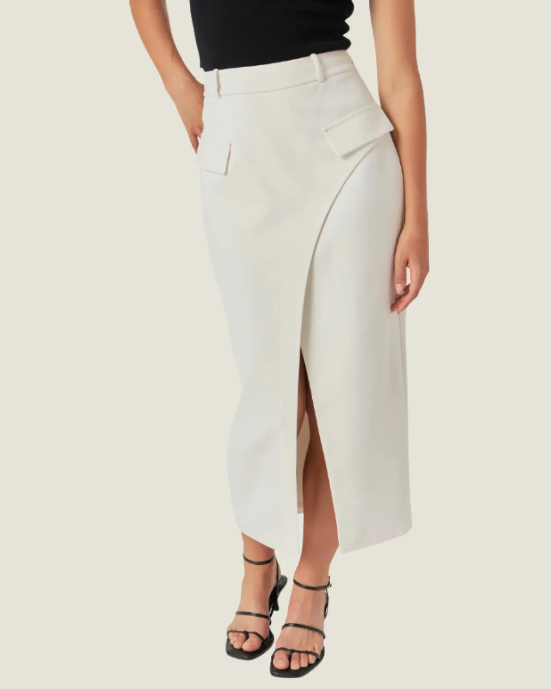 Cream Front Wrapped Pocket Maxi Skirt