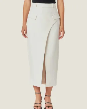 Cream Front Wrapped Pocket Maxi Skirt