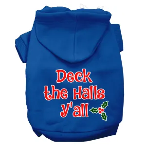 Deck The Halls Y'all Screen Print Dog Hoodie Blue S