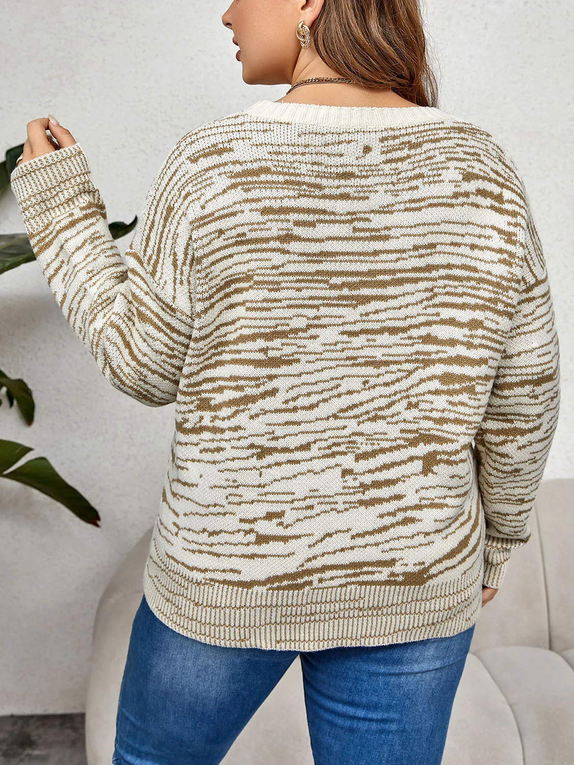 Electric Avenue Plus Size Round Neck Long Sleeve Sweater