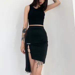 Europe Trendy Women High Waist Slim Look Niche Hem Splitted Hip Flattering Skirt