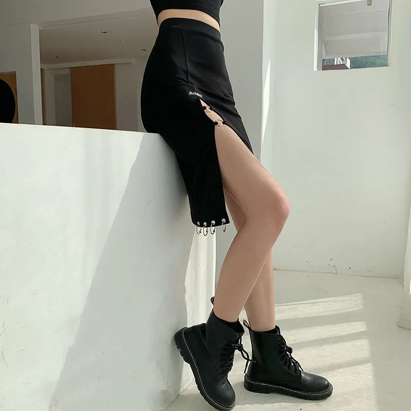 Europe Trendy Women High Waist Slim Look Niche Hem Splitted Hip Flattering Skirt