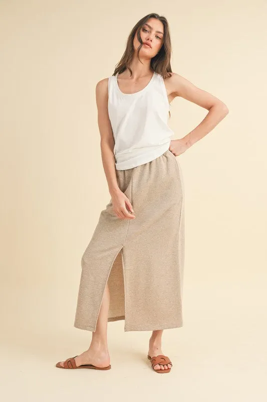 French Terry Front Slit Midi Skirt