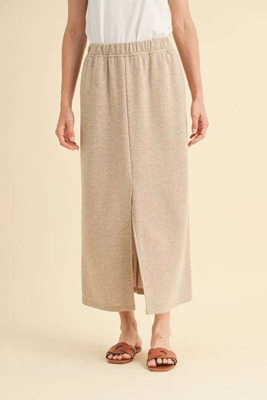 French Terry Front Slit Midi Skirt