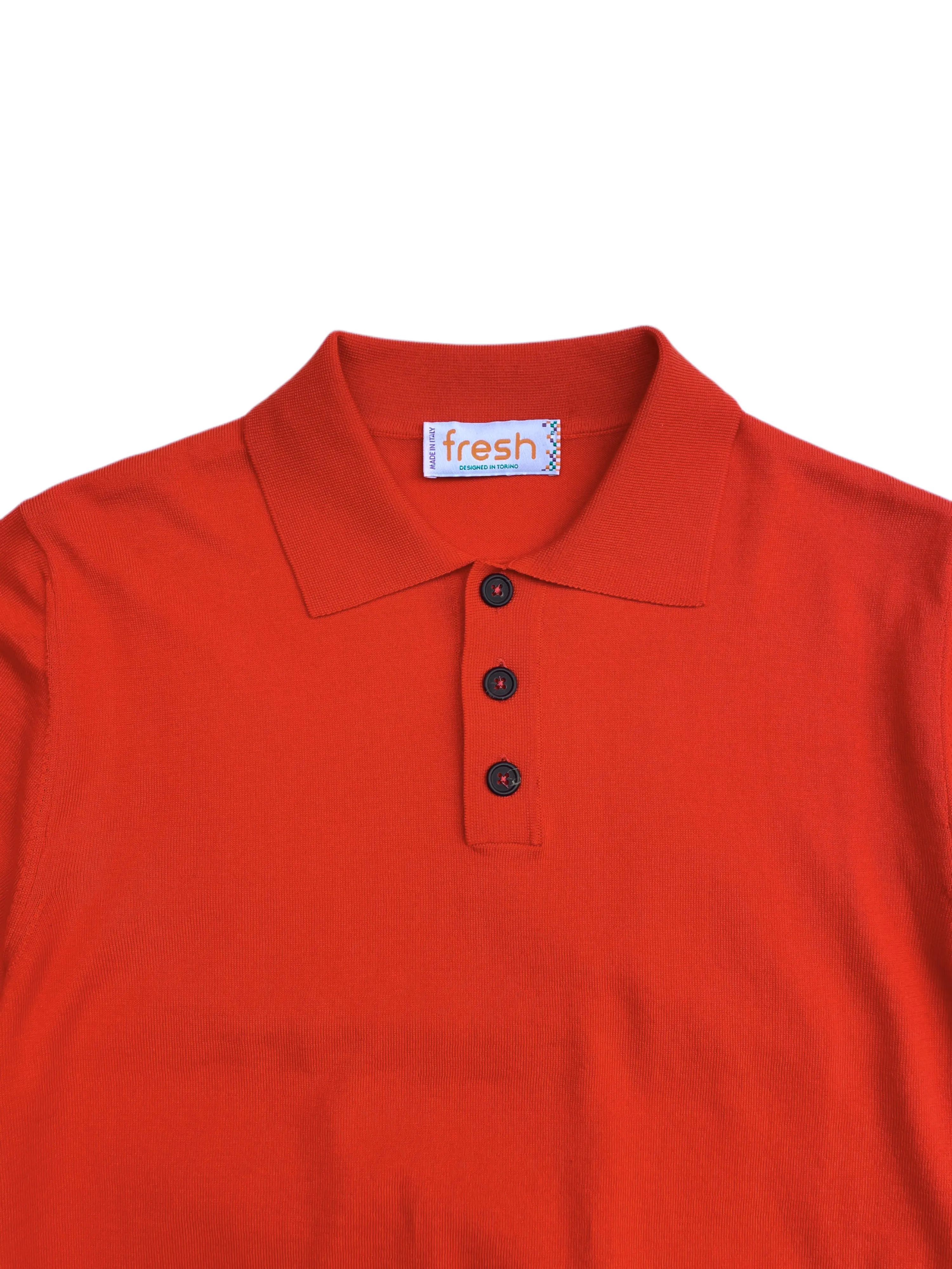 FRESH Weller Extra Fine Cotton Knitted Polo In Orange