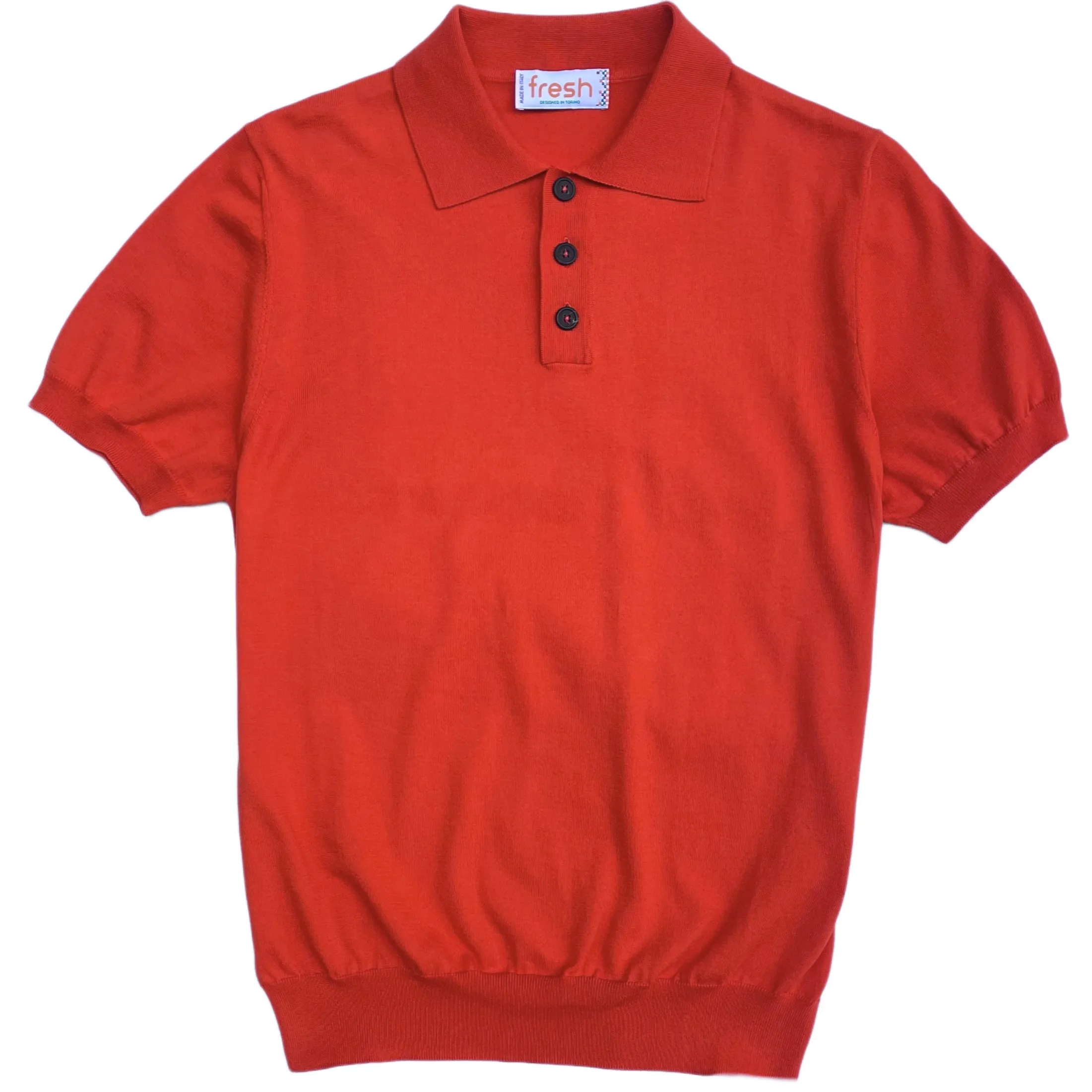 FRESH Weller Extra Fine Cotton Knitted Polo In Orange