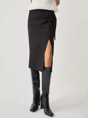 High Waist Slit Trendy Ruched Midi Skirt