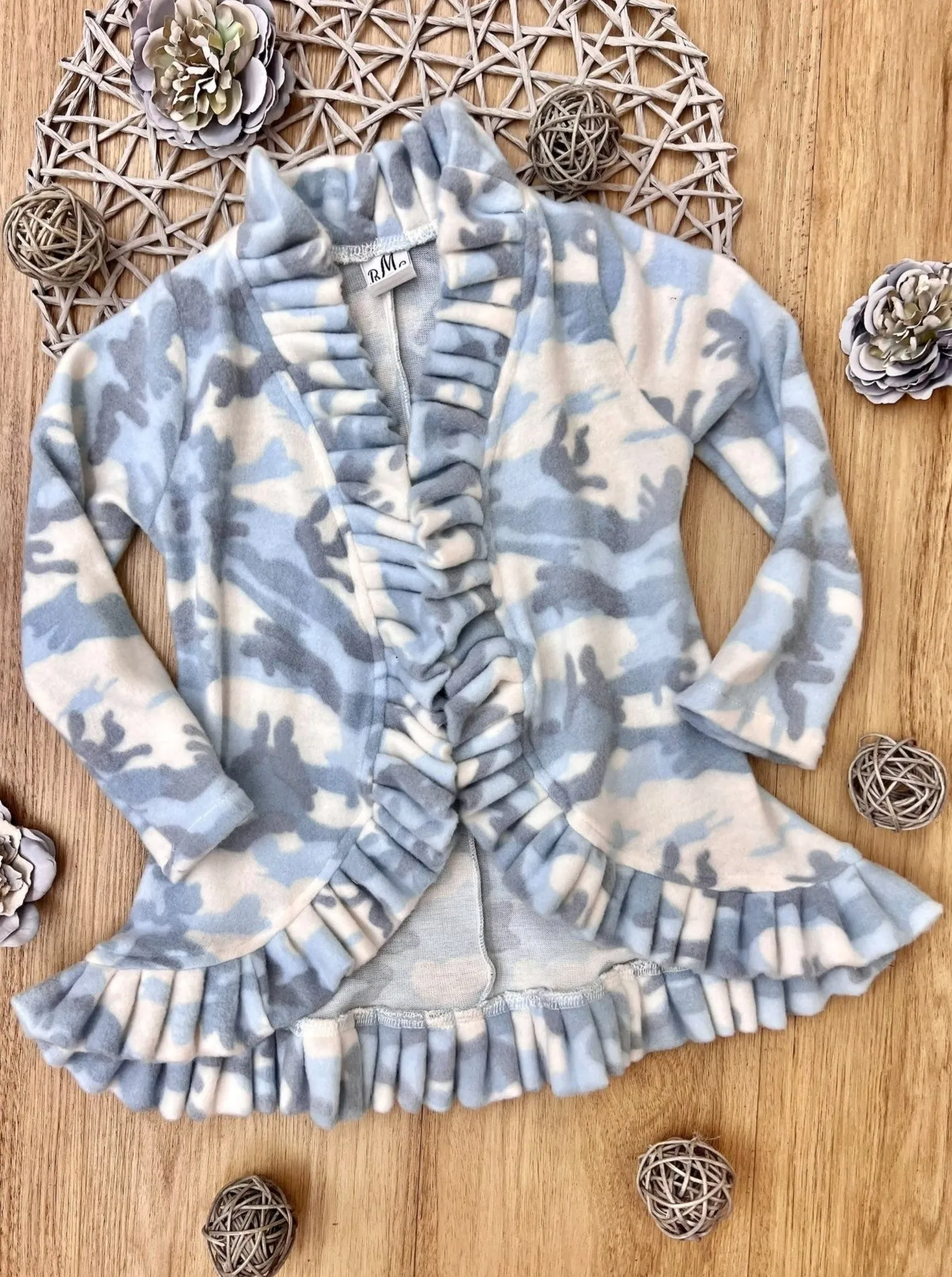 In Command Blue Camo Ruffle Cardigan