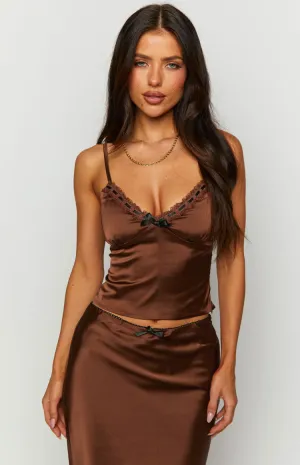 Khloe Brown Satin Cami Top