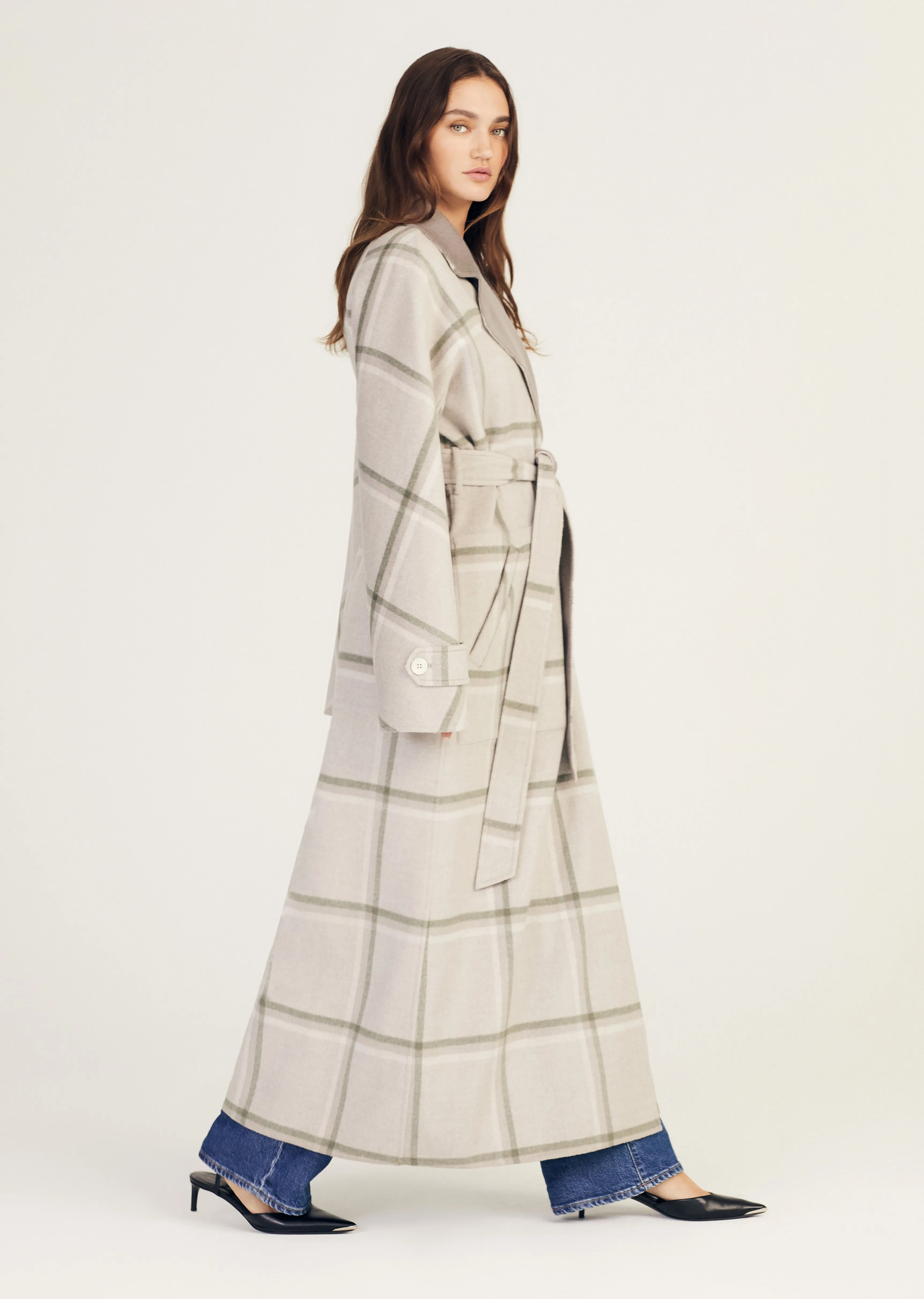 Leone Reversible Double Face Wool Coat - Grey-Sage