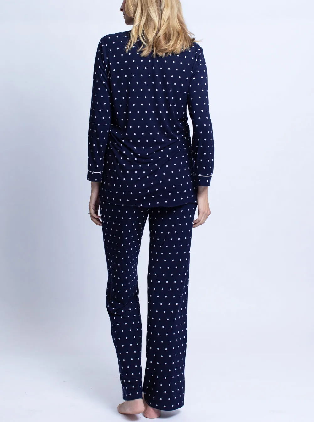 Maternity Top & Pants Pajamas Set   Free Baby Wrap - Navy Polkadots