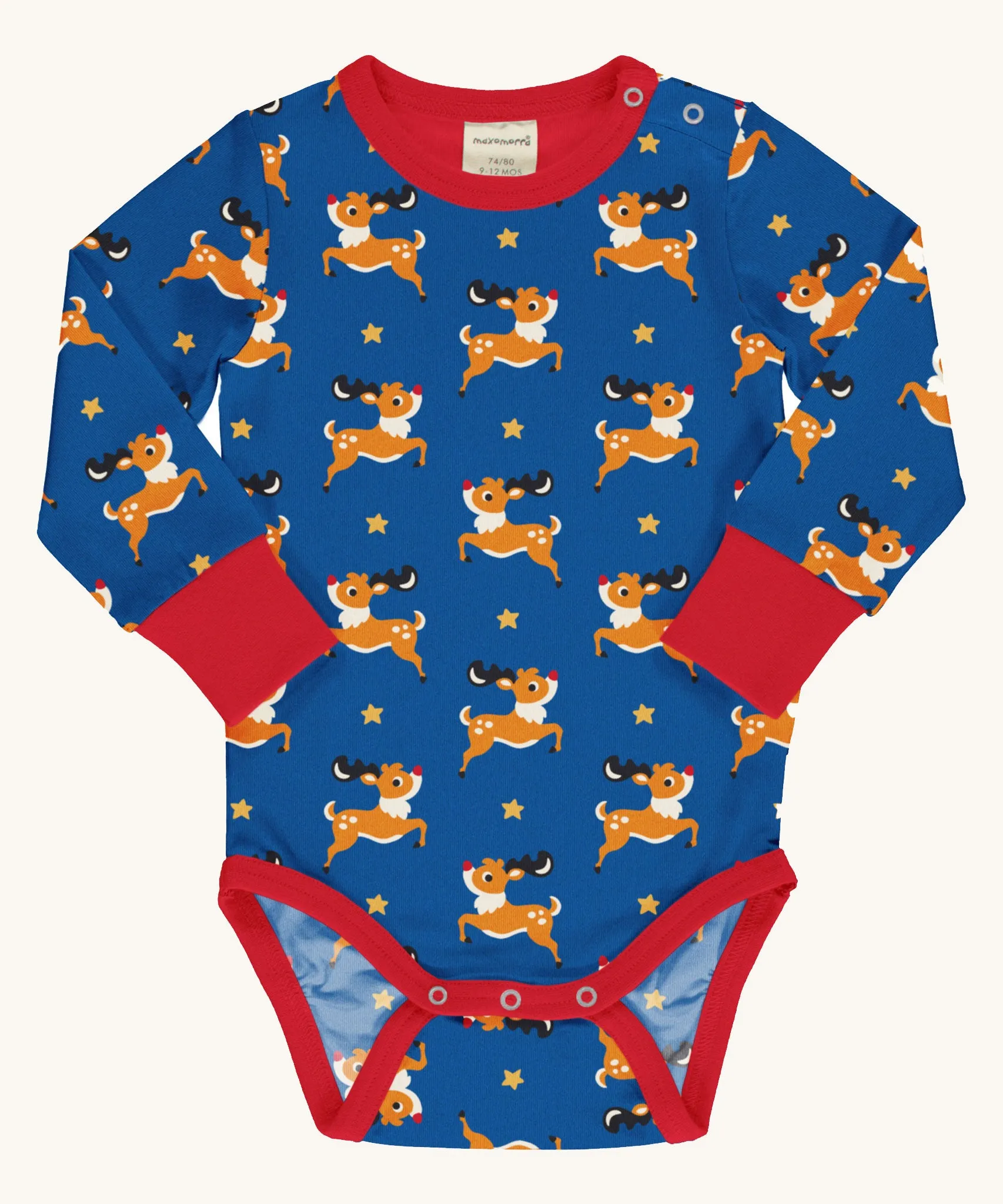 Maxomorra Reindeer Long Sleeve Bodysuit