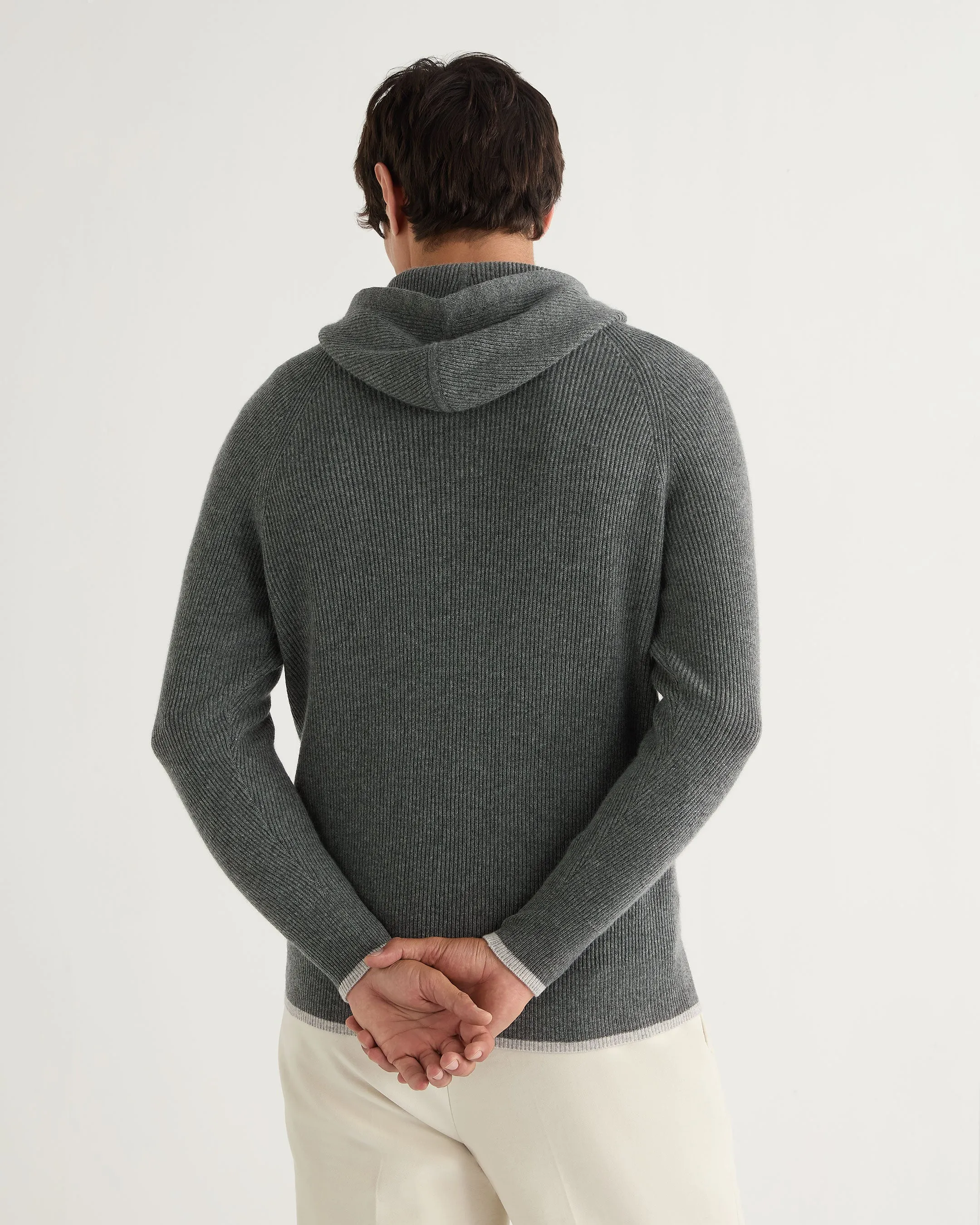 Men's Balham Rib Hooded Cashmere Sweater Elephant Grey