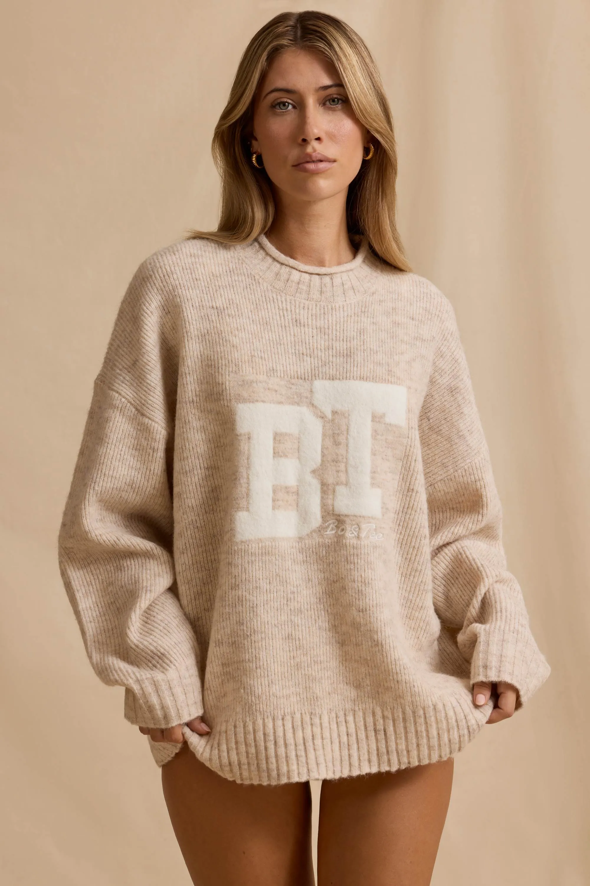 Oversized Knit Jumper in Cream Marl