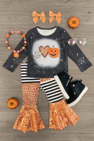 Peace Love Halloween Sequin Bell Bottom Set