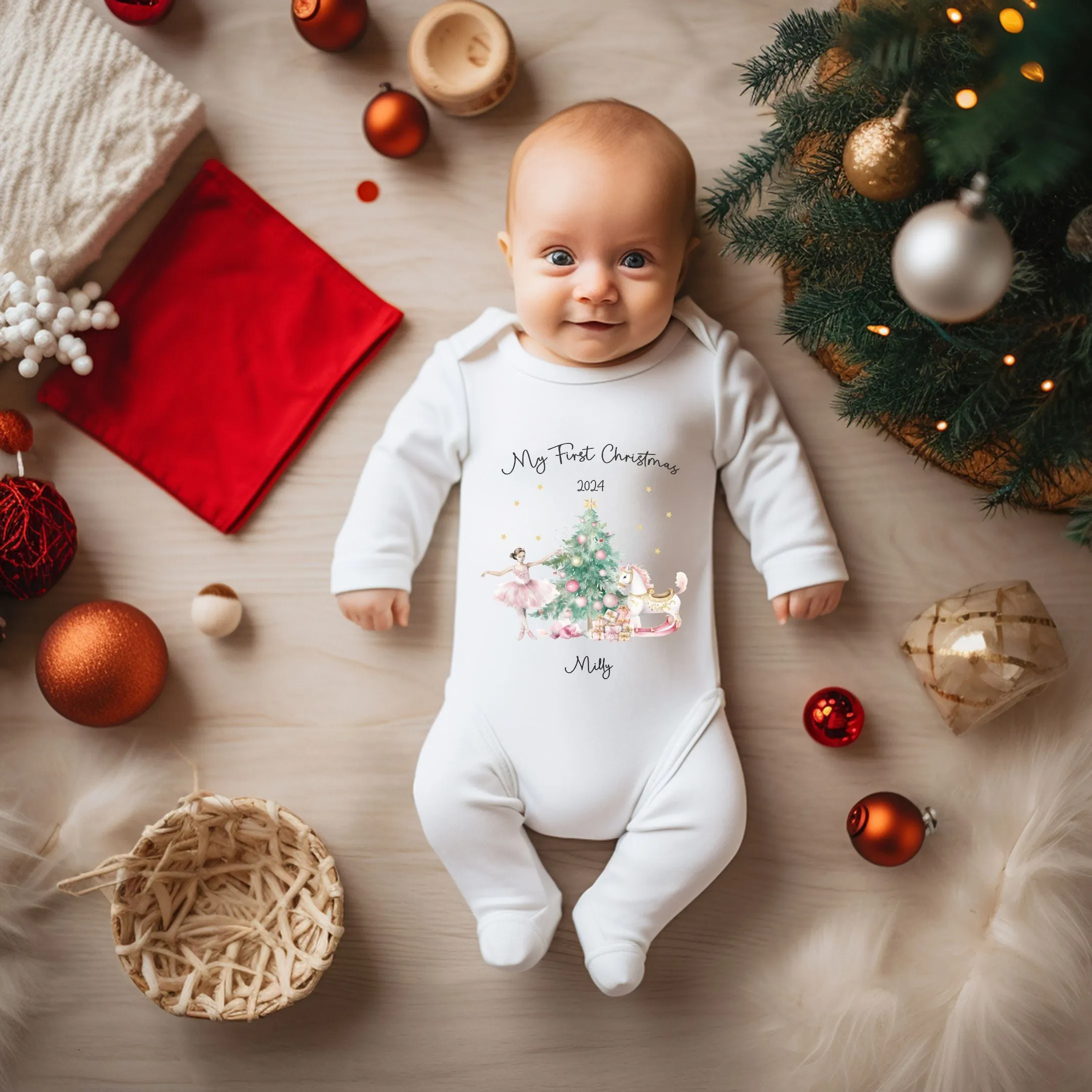 Personalised First Christmas Baby outfit- My First Christmas Sleepsuit or vest - 1st Xmas Nutcracker