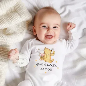 Personalised Well Hello There Classic Winnie the Pooh Baby Outfit, New Baby Coming Home outfit, Baby announcement - Baby Shower Gift