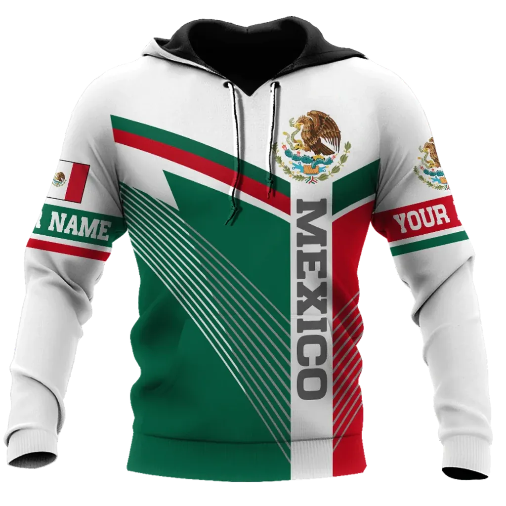 Personalized Mexican Hoodie, Mexico Flag Pattern Eagle Hoodies