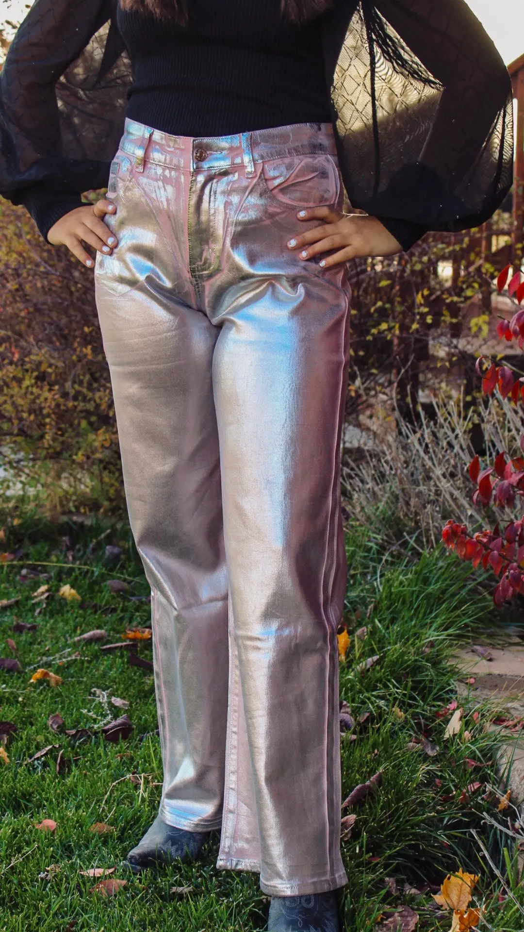 Pink Metallic Wide Leg Pants