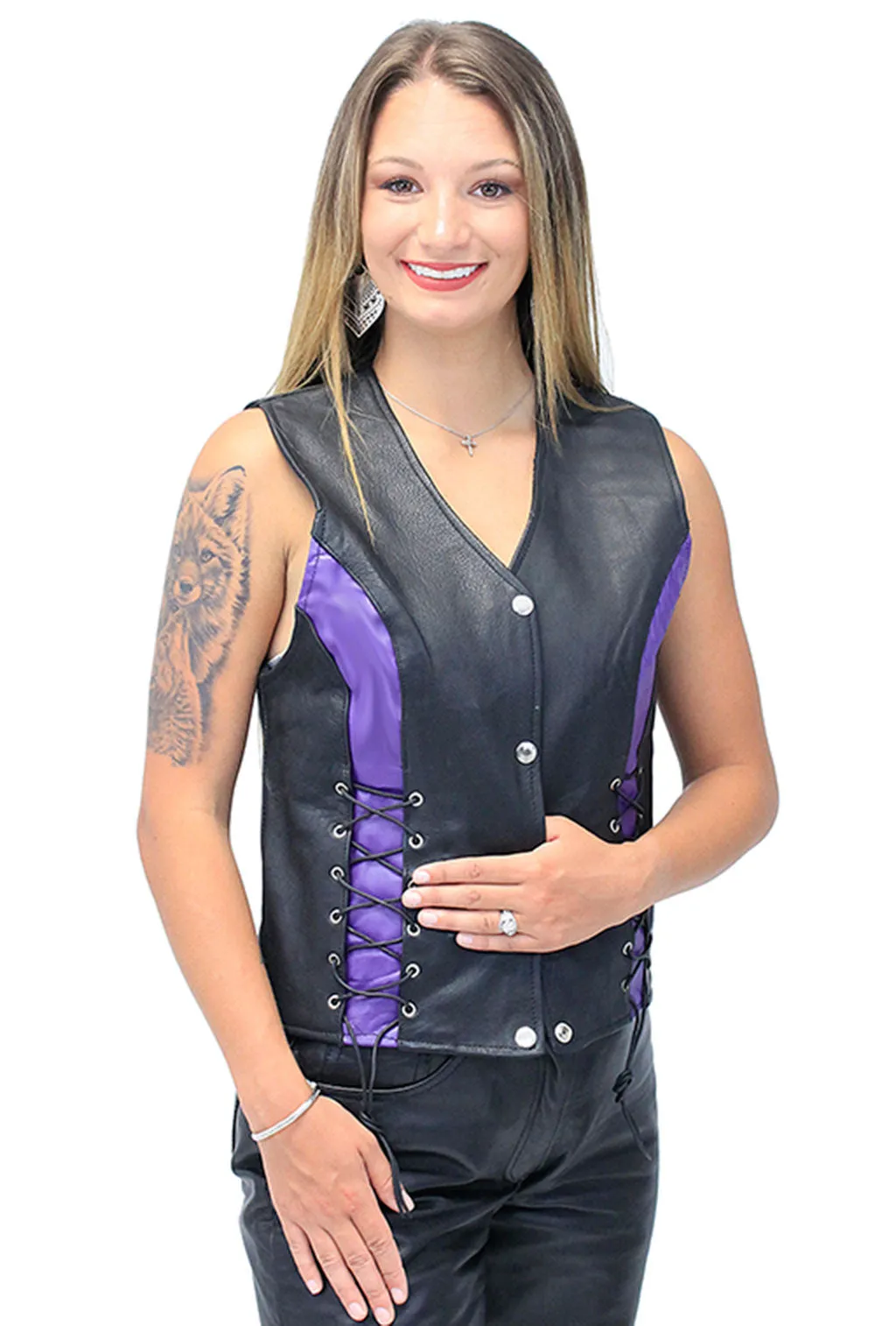 Purple and Black Corset Laced Vest #VL4999LPU ()