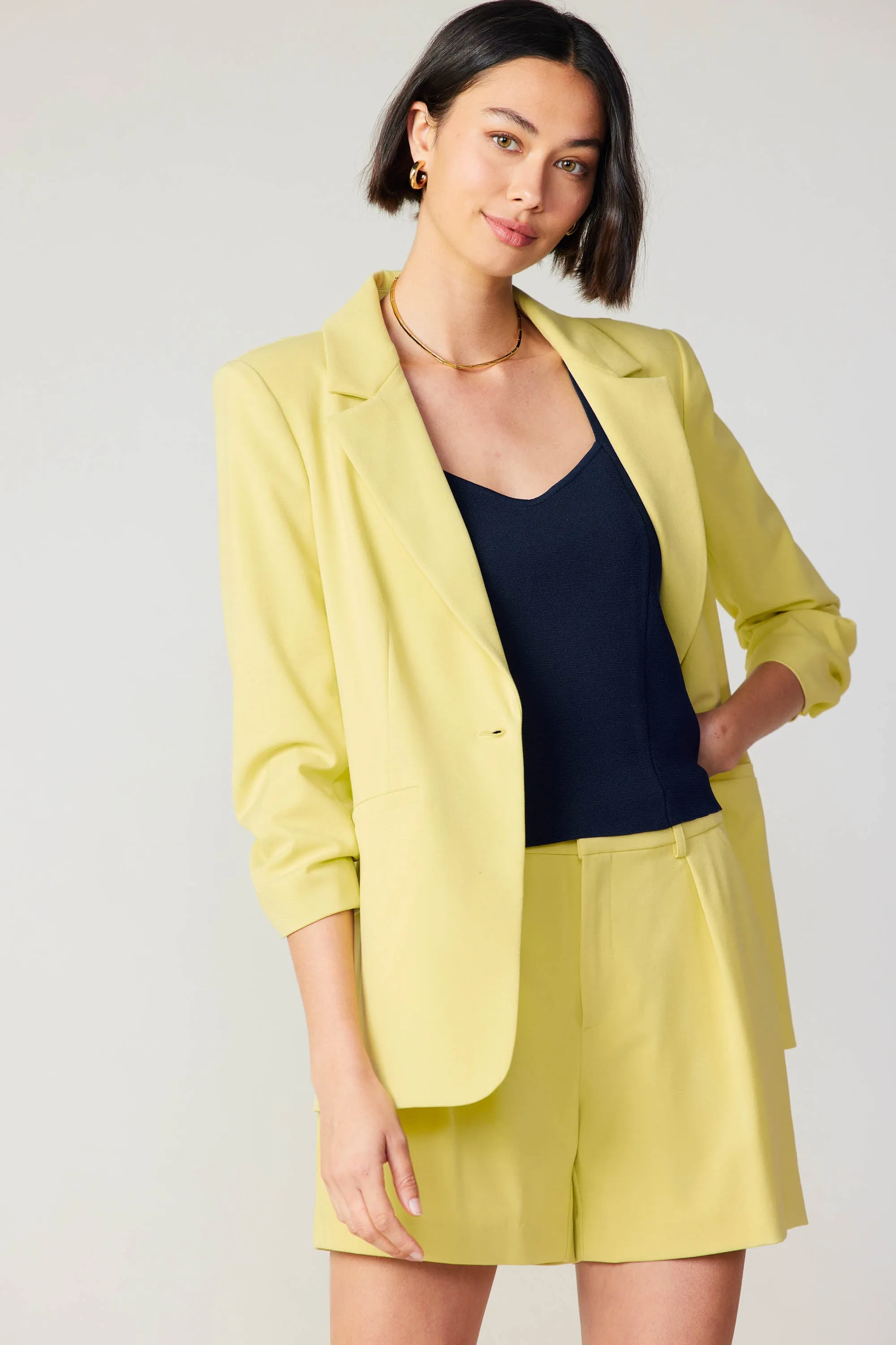 Ruched Sleeve Blazer