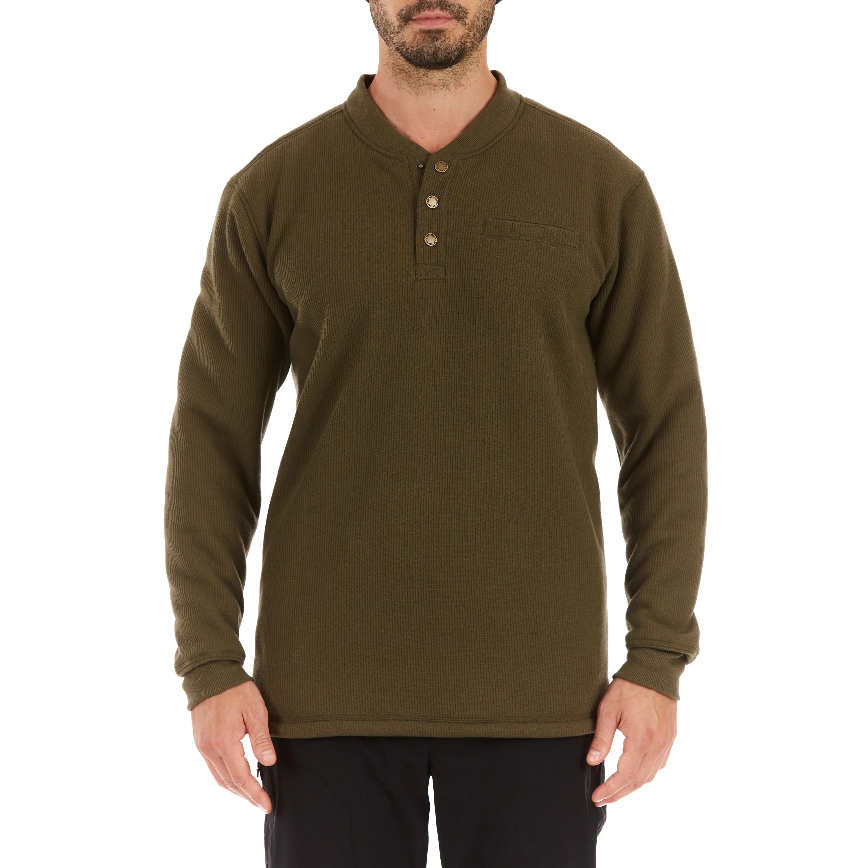 SHERPA-BONDED THERMAL KNIT HENLEY PULLOVER