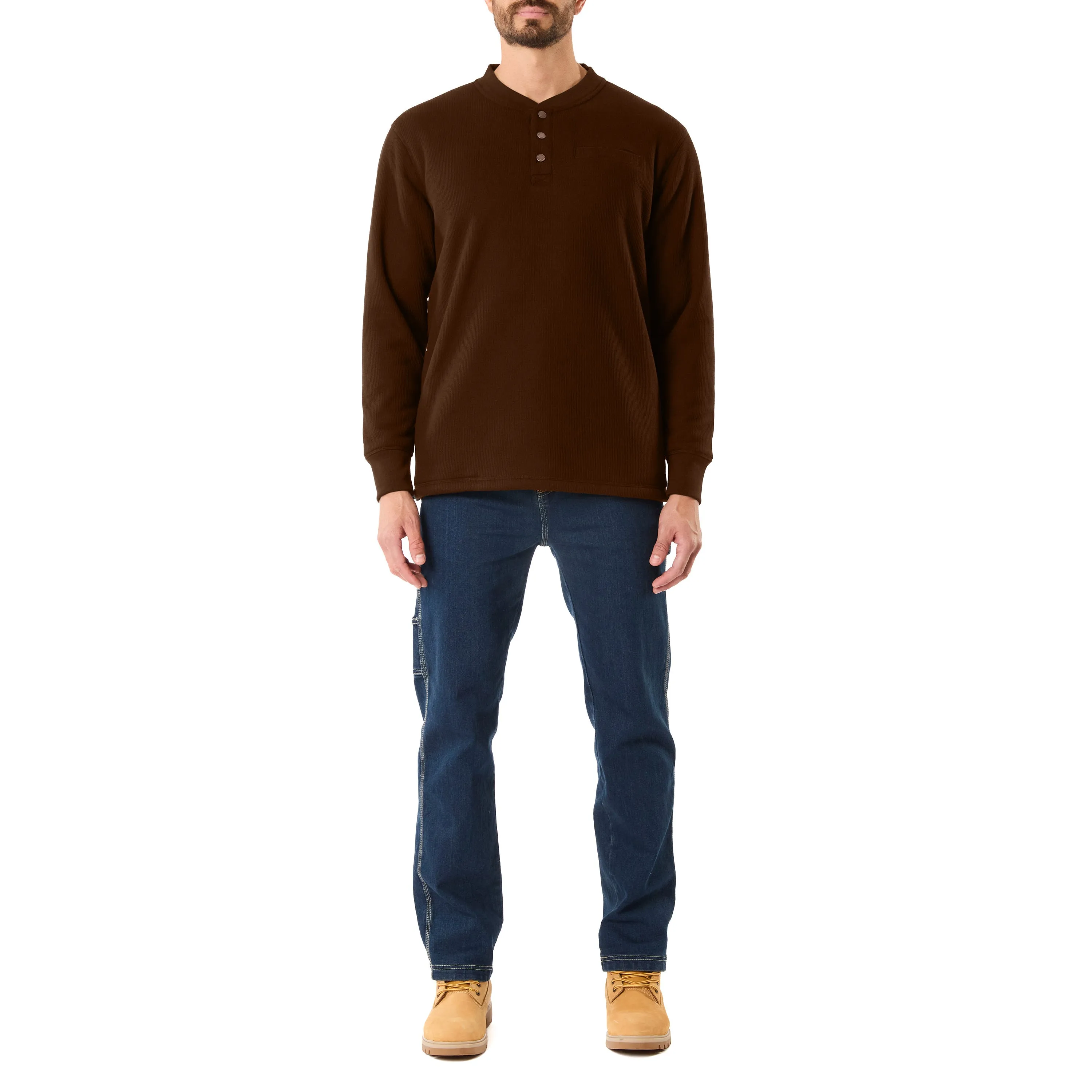 SHERPA-BONDED THERMAL KNIT HENLEY PULLOVER