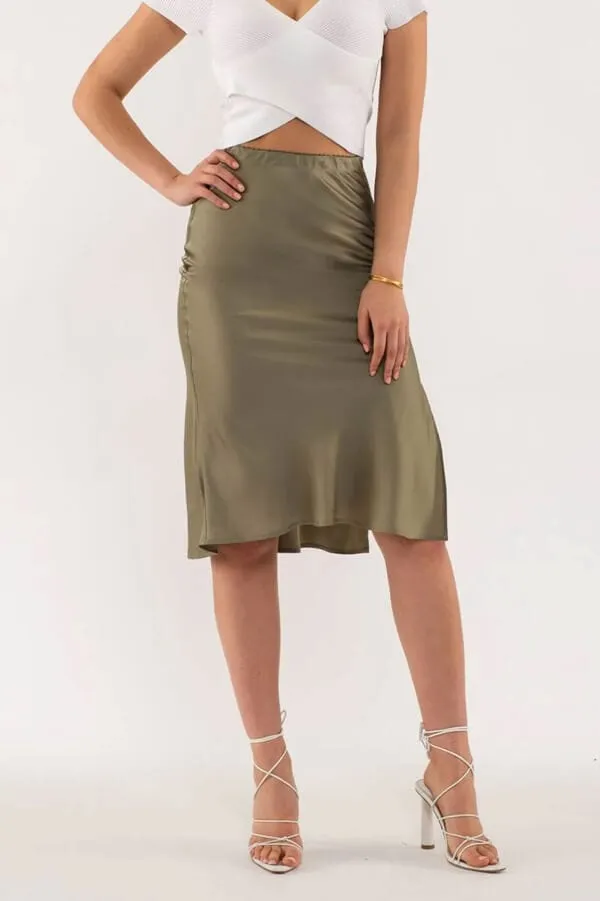 Side Slit Satin Skirt