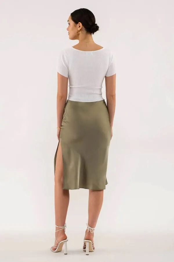 Side Slit Satin Skirt